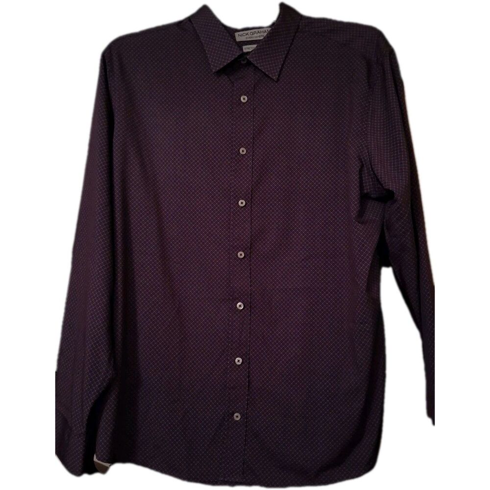 Nick Graham Everywhere Shirt Mens 2 XL Tall Purple Geometric Stretch Modern Fit